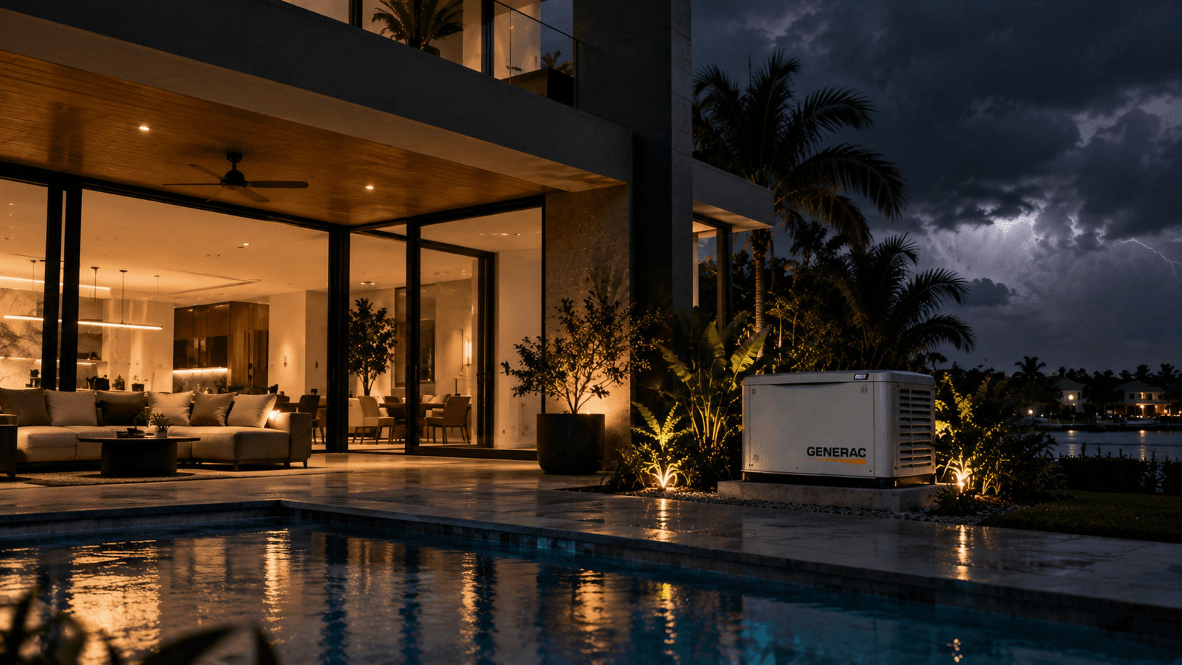 A standby generator protecting a South Florida waterfront home after a storm