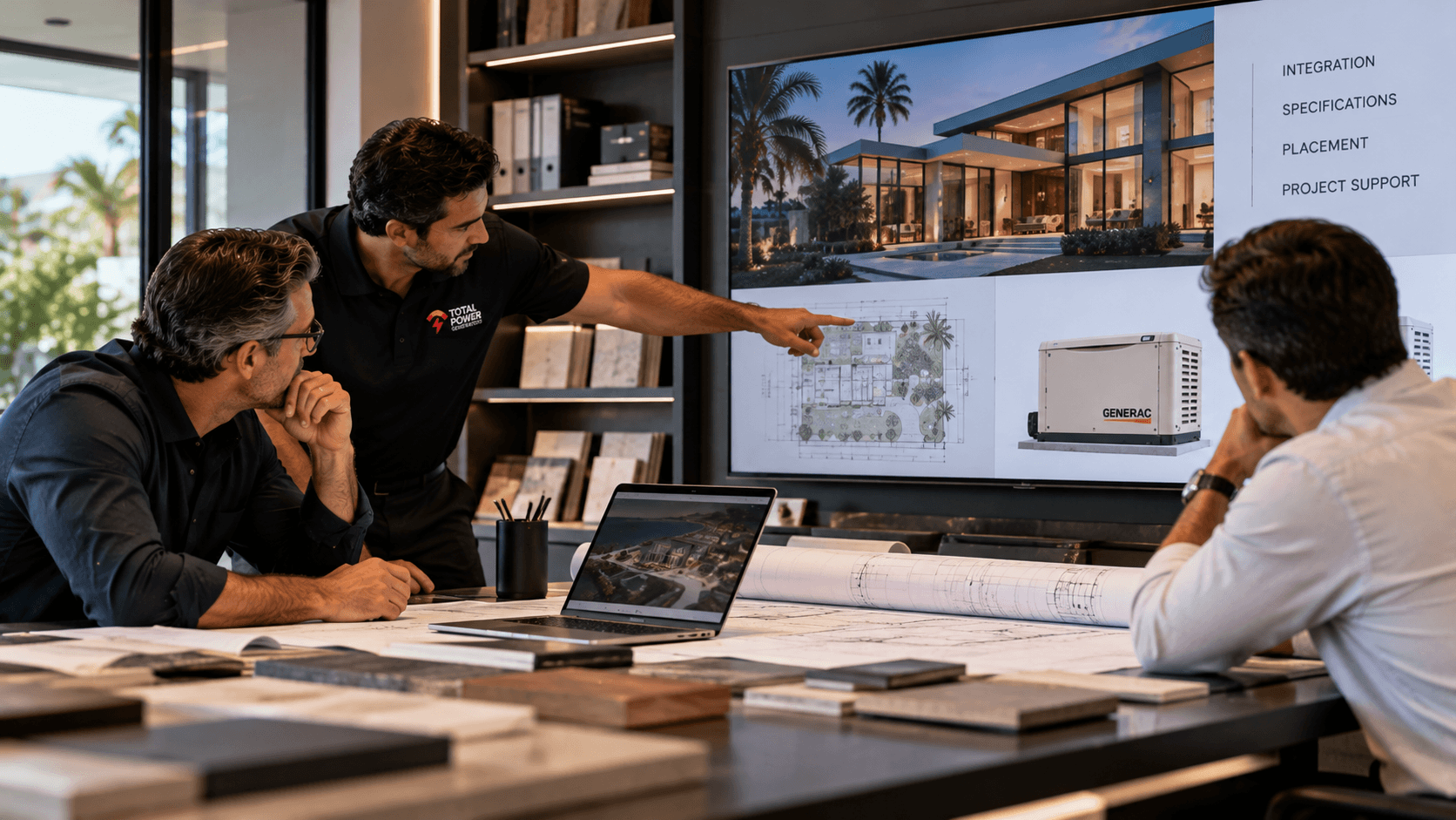 Builder and generator specialists coordinating a South Florida home project